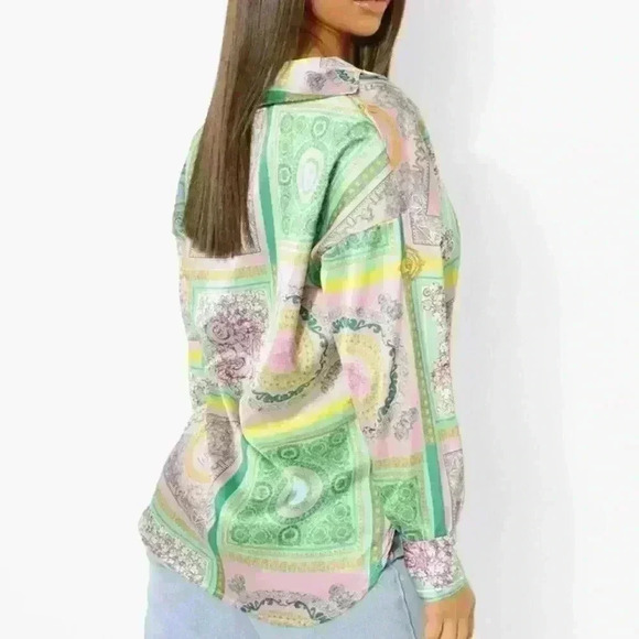NWT BOOHOO SCARF PRINTED OVERSIZED SHIRT - Picture 2 of 2